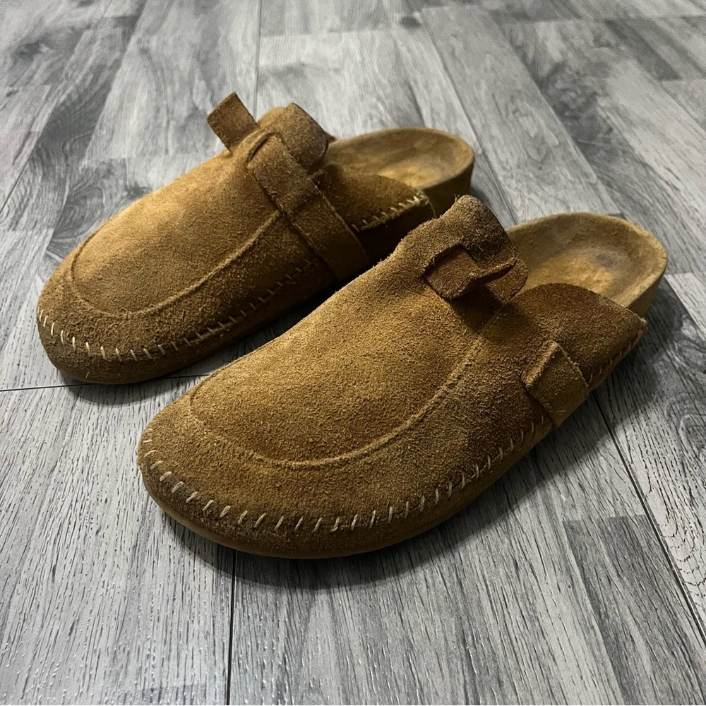 Re/Done Taupe Suede Round Toe 70s Moc Suede Slip On Slides Size EU 40